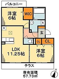 ロイヤルティアラVI 1階2LDKの間取り