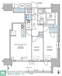 パークアクシス西大島コンフォートスクエア 13階2LDKの間取り