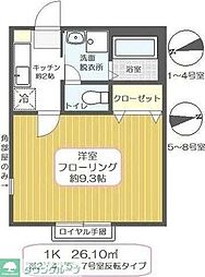 クレドールIII 2階1Kの間取り