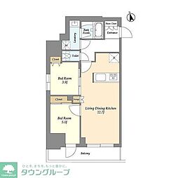 グランカーサ船堀II 14階2LDKの間取り