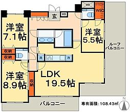 グランドハイライズ 11階3LDKの間取り