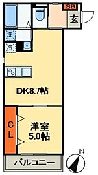 32スプラウト 1DKの間取図画像