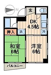 コーセーハイツ 2DKの間取図画像