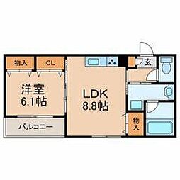 プラムハイツ 1LDKの間取図画像