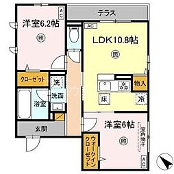 Aigrette 1階2LDKの間取り