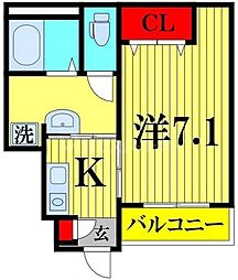 クラシオ北習志野 1階1Kの間取り