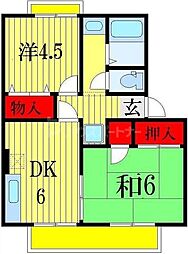 クレール本郷 2階2DKの間取り