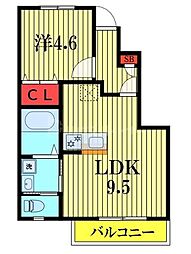 クレール 1階1LDKの間取り