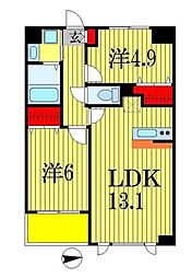 サンピタリア東船橋 3階2LDKの間取り