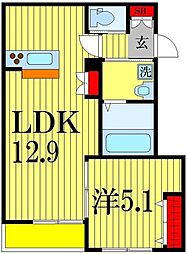 ノア・クレスト 1階1LDKの間取り