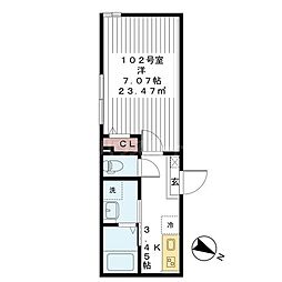 アージュドール新検見川 1階1Kの間取り