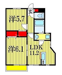 ミリアビタ翼 1階2LDKの間取り