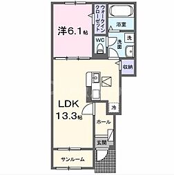 レ　プリューム　ドゥ 1階1LDKの間取り
