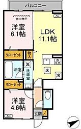NUEVA　VIDA 1階2LDKの間取り