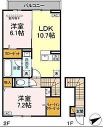NUEVA　VIDA 2階2LDKの間取り