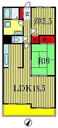 ヴィラ稲毛 4階2LDKの間取り