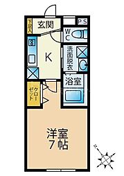 ル・シアン前原西 2階1Kの間取り