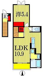 グランディール 2階1LDKの間取り