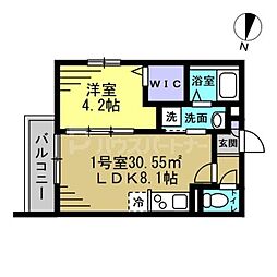 エスポワール前原西 1DKの間取図画像