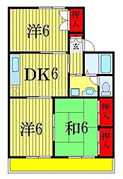 グリシーヌ藤崎3 3DKの間取図画像