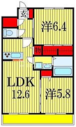 クレールマクハリ 2LDKの間取図画像