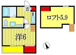 アレーゼ本大久保 1Kの間取図画像