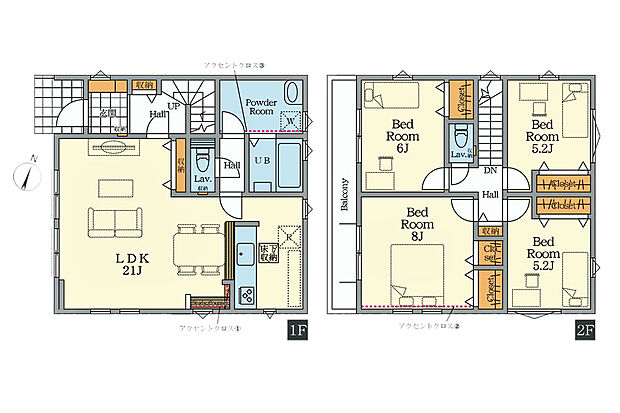 20帖以上のＬＤＫを配置しており、リビング学習にスタディカウンターもございます。