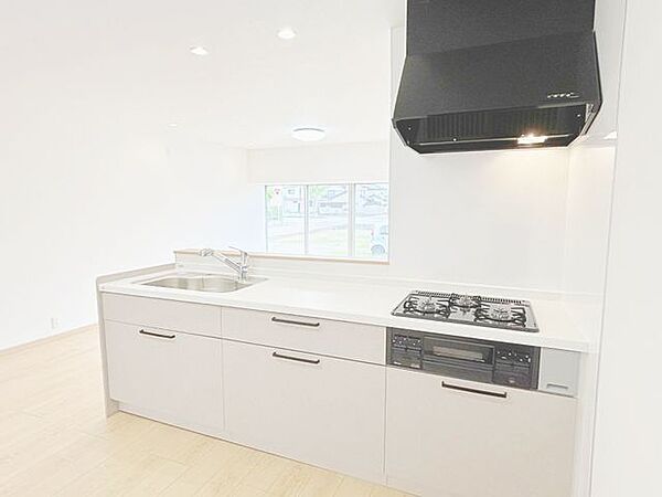 【リフォーム済】キッチンはハウステック製に交換しました。引出には一升瓶や胴鍋のような背の高いものも収納できます。天板は熱や傷にも強い人工大理石仕様なので、毎日のお手入れが簡単です。