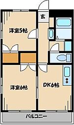 レオパレスゴールドレジデンス城北A 2DKの間取図画像