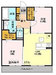 埼玉新都市交通 東宮原駅 徒歩17分の賃貸アパート 3階2LDKの間取り