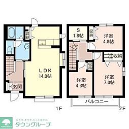 JR埼京線 与野本町駅 徒歩16分の賃貸タウンハウス 2階3LDKの間取り