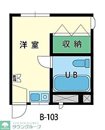 YKハイツB ワンルームの間取図画像