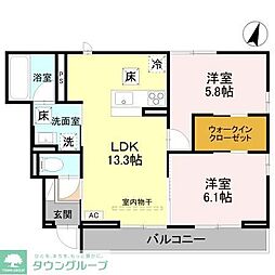 コバヤシヒルズA 2LDKの間取図画像