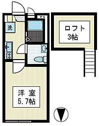 ハルカスB棟 1Kの間取図画像