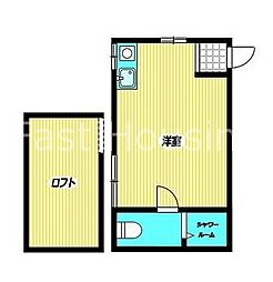 西武新宿線 新井薬師前駅 徒歩8分の賃貸アパート 2階ワンルームの間取り