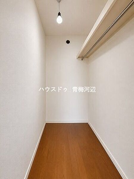 ウォークインクローゼット：バッグや帽子、アクセサリーなども一緒に収納しておくことで、お出かけの支度もはかどりそうです。洋服選びが楽しくなりそうですね。※一部CG家具消し加工処理をしています。