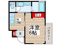 プリムヴェール 1Kの間取図画像