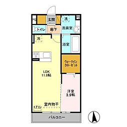 つくばエクスプレス 研究学園駅 徒歩27分の賃貸アパート 1階1LDKの間取り
