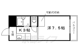 京福電気鉄道北野線 北野白梅町駅 徒歩12分の賃貸マンション 3階1Kの間取り