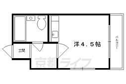叡山電鉄叡山本線 元田中駅 徒歩12分の賃貸マンション 1階ワンルームの間取り
