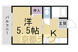 御所イーストII 2階1Kの間取り