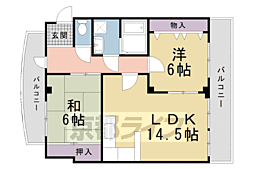京都市営烏丸線 松ヶ崎駅 徒歩5分の賃貸マンション 3階2LDKの間取り