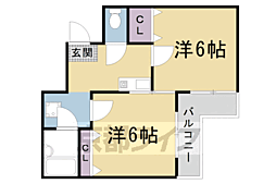 JR山陰本線 円町駅 徒歩10分の賃貸マンション 3階2Kの間取り