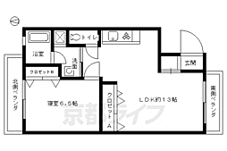 カーム北山 2階1LDKの間取り
