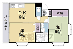 京都市営烏丸線 国際会館駅 徒歩7分の賃貸マンション 1階2DKの間取り