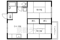 叡山電鉄鞍馬線 岩倉駅 徒歩12分の賃貸アパート 1階2DKの間取り