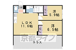京都市営烏丸線 松ヶ崎駅 徒歩10分の賃貸マンション 1階2LDKの間取り