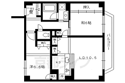 京都市営烏丸線 北山駅 徒歩5分の賃貸マンション 2階2LDKの間取り