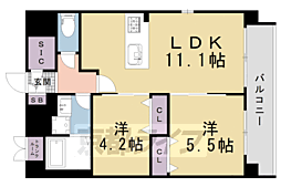 京福電気鉄道北野線 北野白梅町駅 徒歩12分の賃貸マンション 7階2LDKの間取り