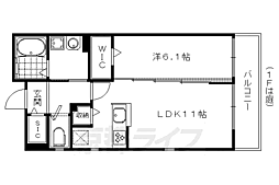 京都市営烏丸線 松ヶ崎駅 徒歩10分の賃貸アパート 2階1LDKの間取り